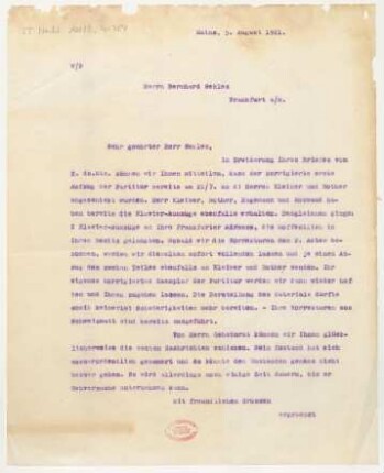 Brief an Bernhard Sekles : 05.08.1921
