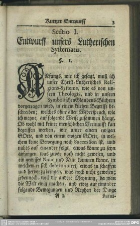 Sectio I. Entwurff unsers Lutherischen Systematis