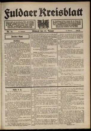 Zweite Ausgabe vom Mittwoch, den 15. Januar 1913.