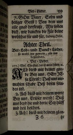 Achter Theil. Bet-Lob-und Danck-Lieder.