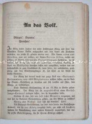 Polemische Schrift gegen die trotz Verlegung der Preußischen Nationalversammlung nach Brandenburg in Berlin verbliebenen Abgeordneten