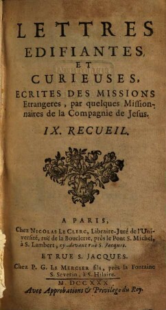 Lettres Édifiantes Et Curieuses : Écrites Des Missions Étrangères, 9