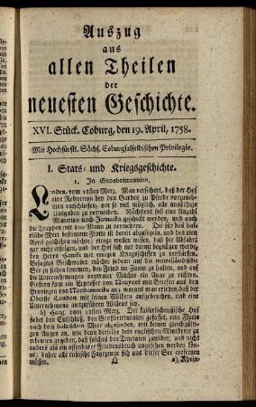 XVI. Stück. Coburg, den 19. April. 1758.
