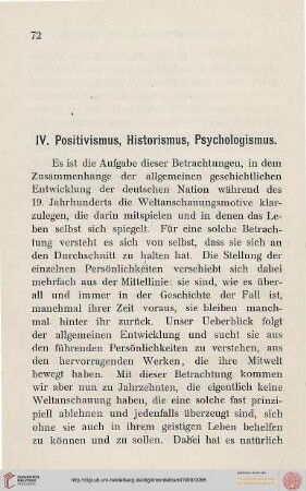 IV: Positivismus, Historismus, Psychologismus