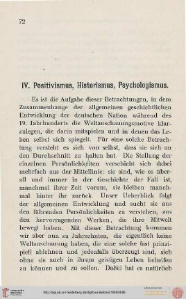 IV: Positivismus, Historismus, Psychologismus
