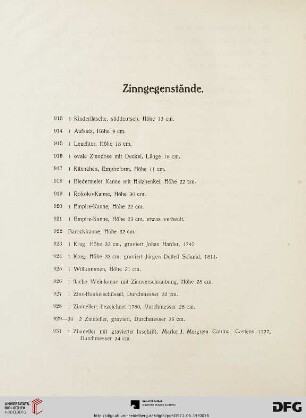 Zinngegenstände (Nr. 913-931)