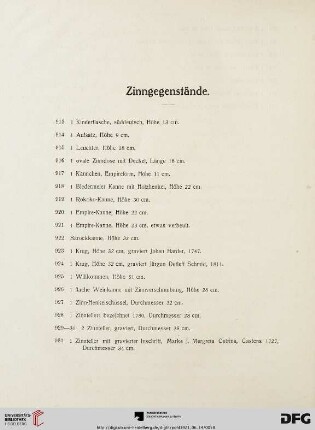 Zinngegenstände (Nr. 913-931)