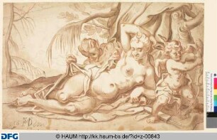 Schlafende Diana, von einem Faun belauscht