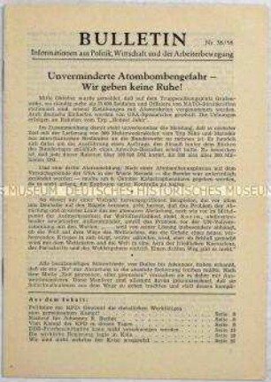 Illegales Informationsblatt der KPD "Bulletin" u.a. zu Übungen der NATO-Streitkräfte mit Atomraketen in der BRD