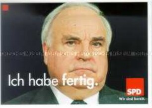 Postkarte mit einer Abbildung von Helmut Kohl und dem Programm einer Wahlveranstaltung der SPD zur Bundestagswahl 1998