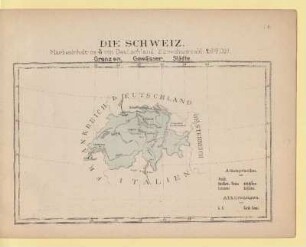 Die Schweiz. Grenzen, Gewässer, Städte