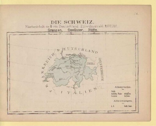 Die Schweiz. Grenzen, Gewässer, Städte