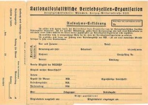 Aufnahme-Erklärung für die Nationalsozialistische Betriebszellen-Organisation (NSBO)