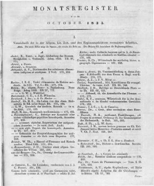 Monatsregister vom Oktober 1835