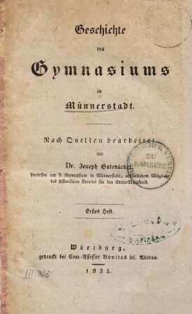 Geschichte des Gymnasiums in Münnerstadt, 1