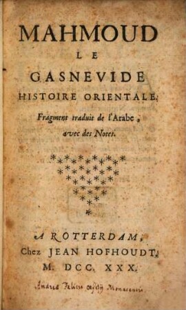 Mahamoud le Gasnevide : histoire orientale