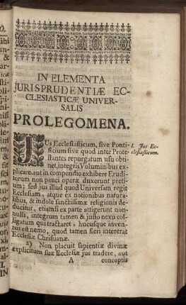 In Elementa Jurisprudentiæ Ecclesiasticæ Universalis Prolegomena.