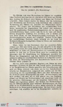 Zum Schutz der urgschichtlichen Denkmale : aus der Zeitschrift "Der Gemeindetag"