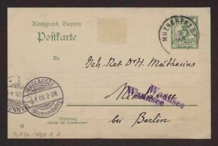 Schreiben an Hermann Muthesius (Postkarte)