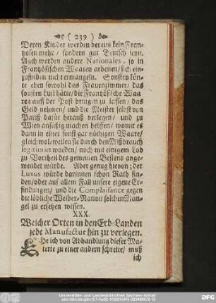 XXX. Welcher Orten in den Erb-Landen jede Manufactur hin zu verlegen.