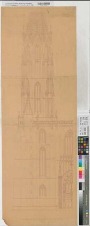 Soest (Soest) Wiesenkirche Umbau der Türme Südturm (Südseite) Ansicht 1928 1 : 50 124 x 40 Pause Staatshochbauamt Soest