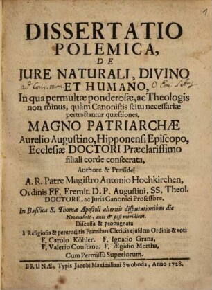 Diss. polem. de iure naturali, divino et humano