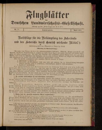 Flugblätter der Deutschen Landwirtschafts-Gesellschaft. Nr. 11.