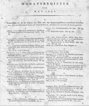 Monatsregister vom Mai 1827