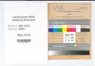 Entnazifizierung Ernst Vom Berg , geb. 19.12.1910 (Kfz.Fahrer)