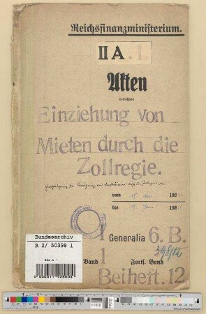 Mietentschädigung für die Benutzung von Diensträumen der Reichszollverwaltung durch die interalliierten Zollbehörden