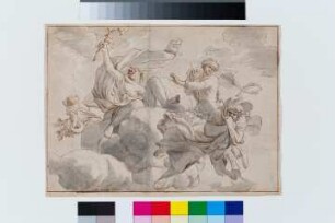 Zeus auf einer Wolke sitzend mit Gefolge