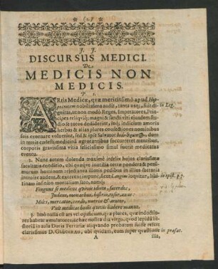 Discursus Medici. De Medicis Non Medicis.