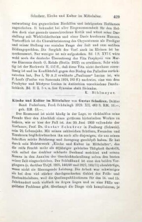 429-432 [Rezension] Schnürer, Gustav, Kirche und Kultur im Mittelalter; 3. Band