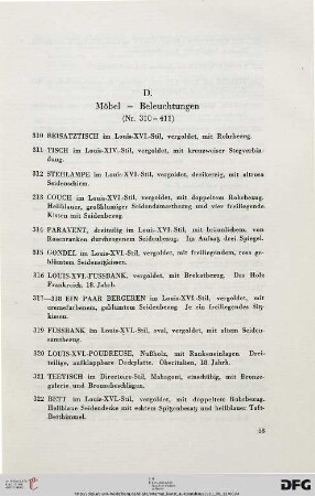 D. Möbel – Beleuchtungen (Nr. 310-411)