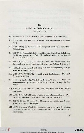 D. Möbel – Beleuchtungen (Nr. 310-411)