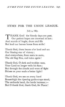 Hymn For The Union League. July 4, 1865.