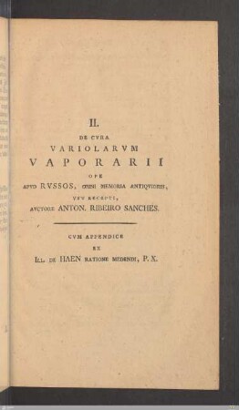 II. De cura variolarum vaporarii