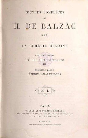 Ouevres complètes de H. de Balzac, 17. La comédie humaine ; 2. partie, Études philosophiques ; 3
