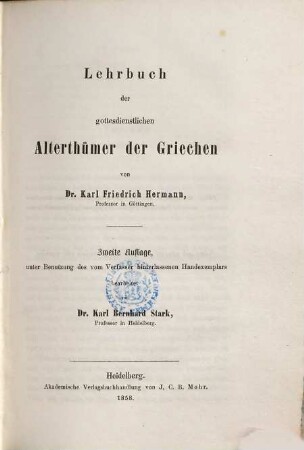 Lehrbuch der griechischen Antiquitäten : in 4 Bänden, 2. Lehrbuch der gottesdienstlichen Alterthümer der Griechen