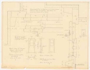 Haus Jansen, Berlin-Grunewald: Nordöstliche Seitenfront, Eingangstür zum Küchenbereich: Grundriss, Schnitt, Aufriss Außen- und Innenfront 1:20, vertikaler und horizontaler Schnitt 1:1