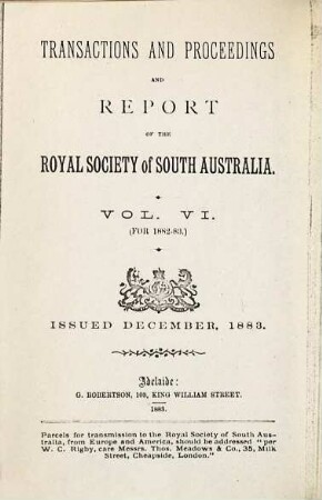 Transactions of the Royal Society of South Australia : incorporating the Records of the South Australian Museum. 6. 1882/83