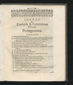 Concursu & Cumulatione Actionum. Prolegomena.