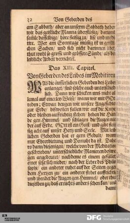 Das XIII. Capitel. Von Geberden des Leibes im Meditiren.