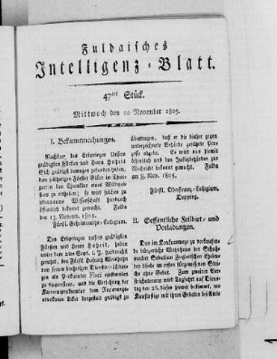 47tes Stück, Ausgabe vom 20. November 1805
