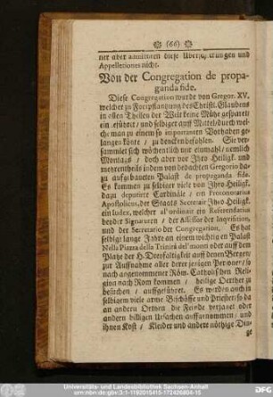 Von der Congregation de propaganda fide.