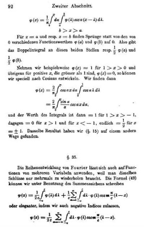 §. 35. Fourier's Reihe und Fourier's Lehrsatz für Functionen von mehreren Variabeln