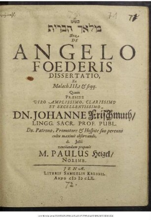 ... Sive De Angelo Foederis Dissertatio : Ex Malach. III,1 & seqq.
