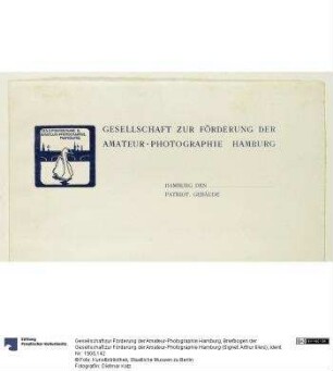 Briefbogen der Gesellschaft zur Förderung der Amateur-Photographie Hamburg (Signet: Arthur Illies)