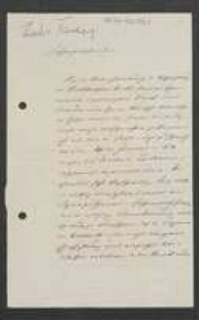 Brief von Theodor Fischer an Unbekannt