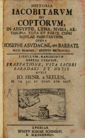 Historia Jacobitarum Seu Coptorum, In Aegypto, Lybia, Nubia, Aethiopia Tota Et Parte Cypri Insulae Habitantium